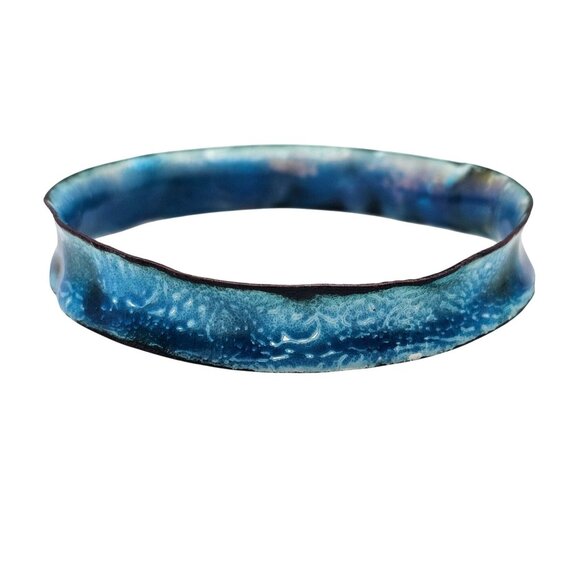 Handmade Enamel Copper Bangle Bracelet Boho Organic Blue Unique Artisan Jewelry - Picture 6 of 14